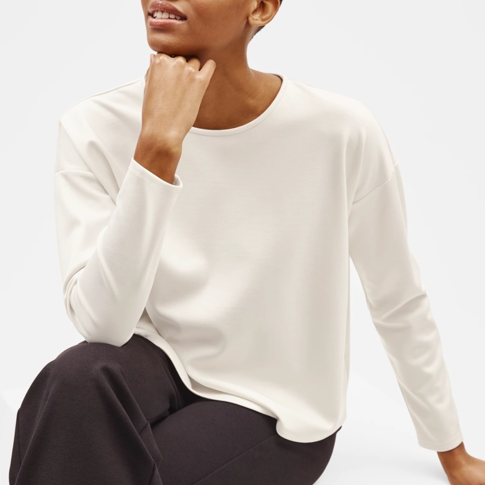 Eileen Fisher Ivory Crewneck Long-Sleeve Top